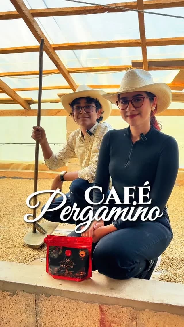 El equipo de Marcál junto a los granos de café pergamino
